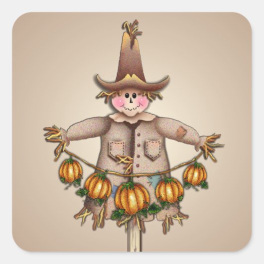 Sticker Carré SCARECROW & CITROUILLE GARLAND par SHARON SHARPE (Devant)