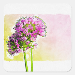 Sticker Carré Sceau à adhésif à florale Allium rose