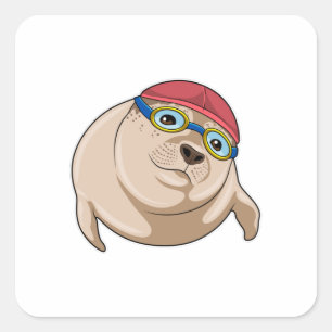 Sticker Carré Sceau à nager avec lunettes de natation
