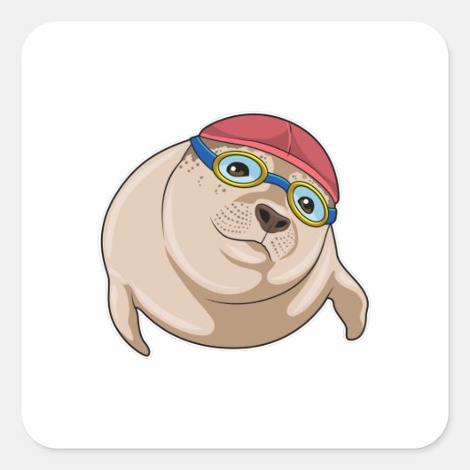 Sticker Carré Sceau à nager avec lunettes de natation (Devant)