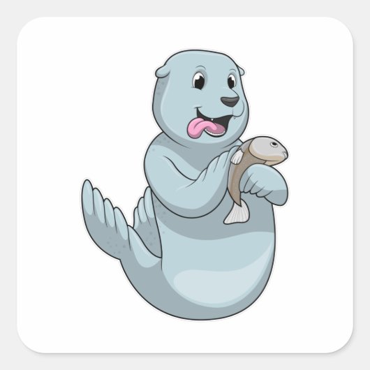 Sticker Carré Sceau avec poisson (Devant)