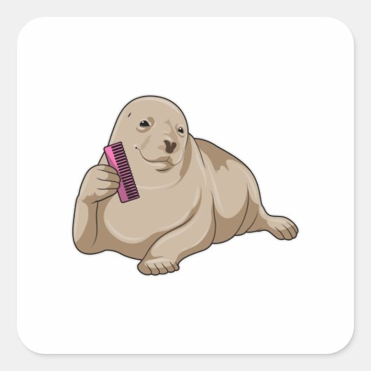 Sticker Carré Sceau comme coiffeur avec peigne (Devant)