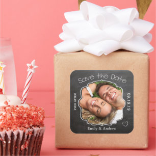 Sticker Carré Sceau de mariage à tableau noir Ever After Save th