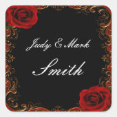 Sticker Carré Sceau de mariage élégant gothique roses rouges (Devant)