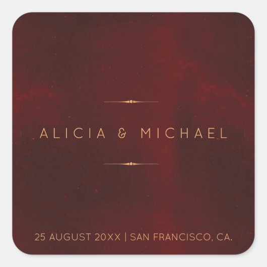 Sticker Carré Sceau de mariage or velours bordeaux luxe formel (Devant)