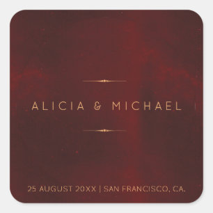 Sticker Carré Sceau de mariage or velours bordeaux luxe formel