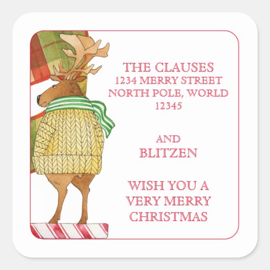 Sticker Carré Sceau d'enveloppe à petite adresse BLITZEN REINDEE (Devant)