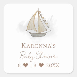 Sticker Carré Sceau d'enveloppe Baby shower blanc d'aventure nau