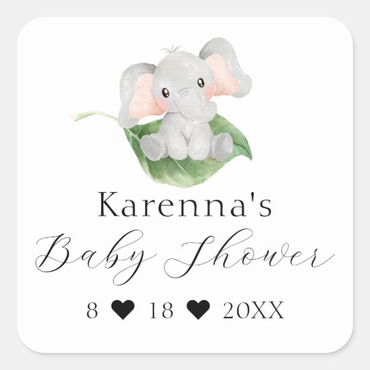 Sticker Carré Sceau d'enveloppe Baby shower moderne Elephant Gre (Devant)