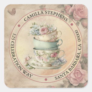 Sticker Carré Sceau d'enveloppe d'adresse de retour de tasses à