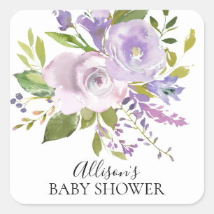 Sticker Carré Sceau d'enveloppe de Baby shower de fleurs de lava