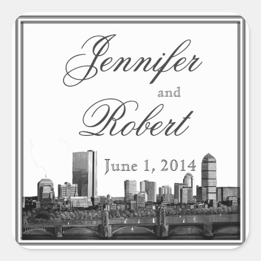 Sticker Carré Sceau d'enveloppe de mariage de destination de Bos (Devant)