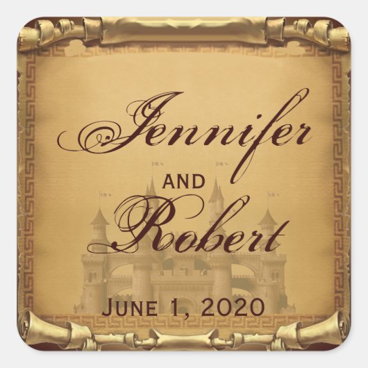 Sticker Carré Sceau d'enveloppe de Mariage de temps (Devant)