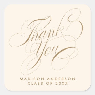 Sticker Carré Sceau d'enveloppe de Merci Grad Party Classy Scrip