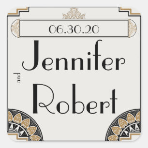 Sticker Carré Sceau d'enveloppe Mariage Art Déco Gold Posh