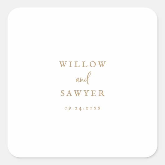 Sticker Carré Sceau d'enveloppe Mariage de script or rustique (Devant)