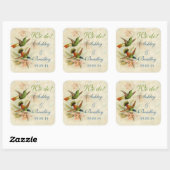 Sticker Carré Sceau d'enveloppe Mariage Oiseaux de colibri (Feuille)