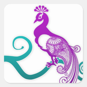 Sticker Carré Sceau d'enveloppe Mariage Paisley Purple Peacock