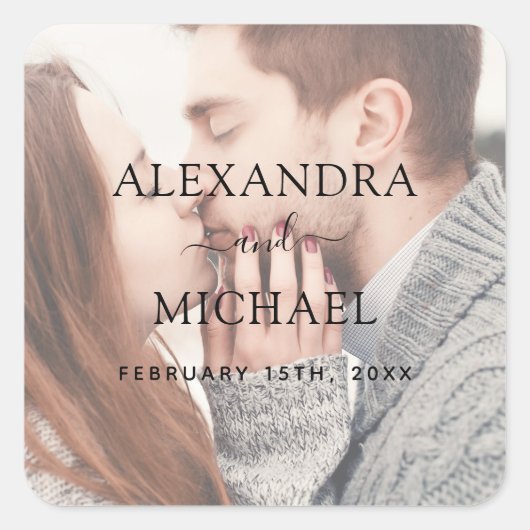 Sticker Carré Sceau d'enveloppe Mariage photo transparent élégan (Devant)