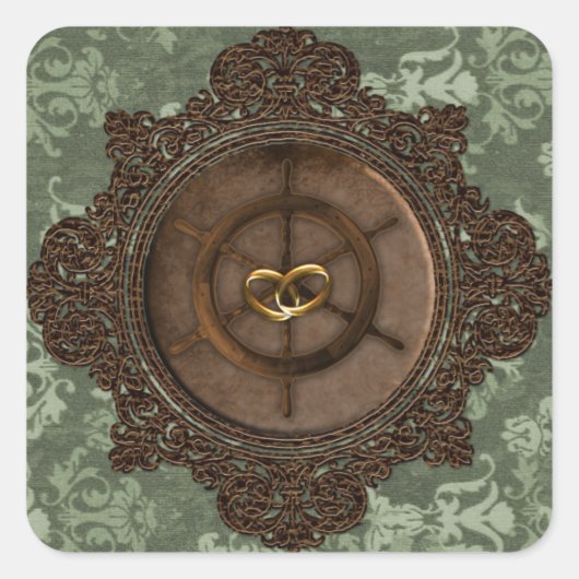 Sticker Carré Sceau d'enveloppe Mariage Steampunk (Devant)