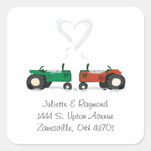Sticker Carré Sceau d'enveloppe Mariage tracteur agricole