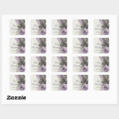Sticker Carré Sceau d'enveloppe Rose Mariage en argent sterling (Feuille)