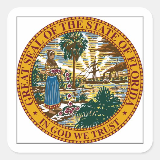 Sticker Carré Sceau d'État de Floride (Devant)