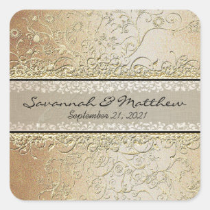 Sticker Carré Sceau Mariage Carré or et noir