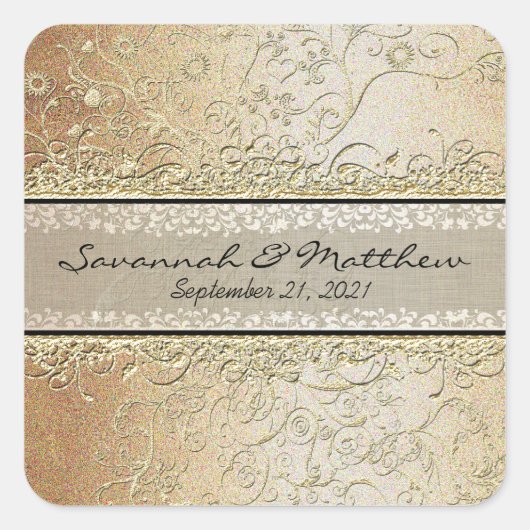 Sticker Carré Sceau Mariage Carré or et noir (Devant)