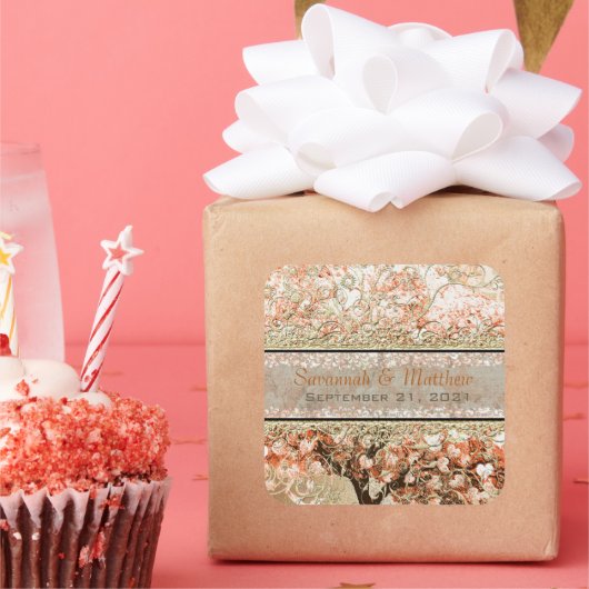 Sticker Carré Sceau Mariage Carré Rose Gold (Fête)