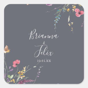 Sticker Carré Sceau Mariage classique bleu sauvage