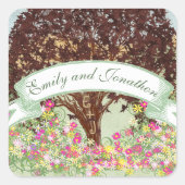 Sticker Carré Sceau Mariage de chêne Brown rose et jaune (Devant)