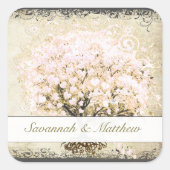 Sticker Carré Sceau Mariage de feuille de coeur rose (Devant)