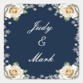 Sticker Carré Sceau Mariage de Noël des Roses blanches (Devant)