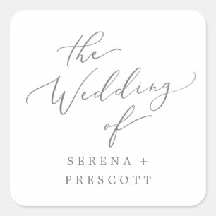 Sticker Carré Sceau Mariage d'enveloppe de calligraphie argentée