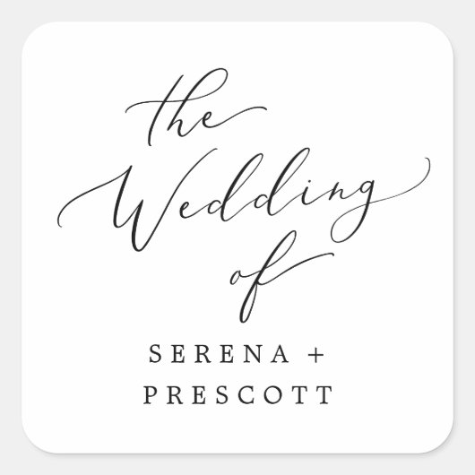 Sticker Carré Sceau Mariage d'enveloppe de calligraphie noire dé (Devant)