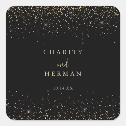 Sticker Carré Sceau Mariage d'enveloppe de script Gold Confetti (Devant)