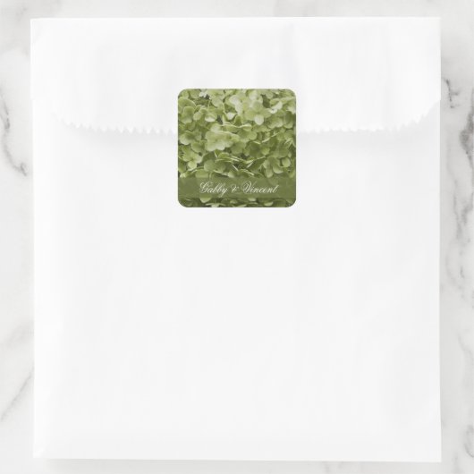 Sticker Carré Sceau Mariage d'enveloppe verte Annabelle Hydrange (Sac)