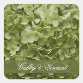 Sticker Carré Sceau Mariage d'enveloppe verte Annabelle Hydrange (Devant)