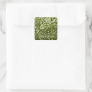 Sticker Carré Sceau Mariage d'enveloppe verte Annabelle Hydrange