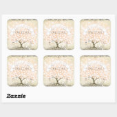 Sticker Carré Sceau Mariage Pinkish Coral Swirl Heart Leaf Tree (Feuille)