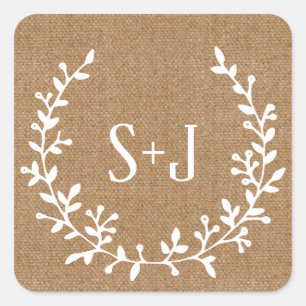 Sticker Carré Sceau Mariage rustique Burlap blanc élégant