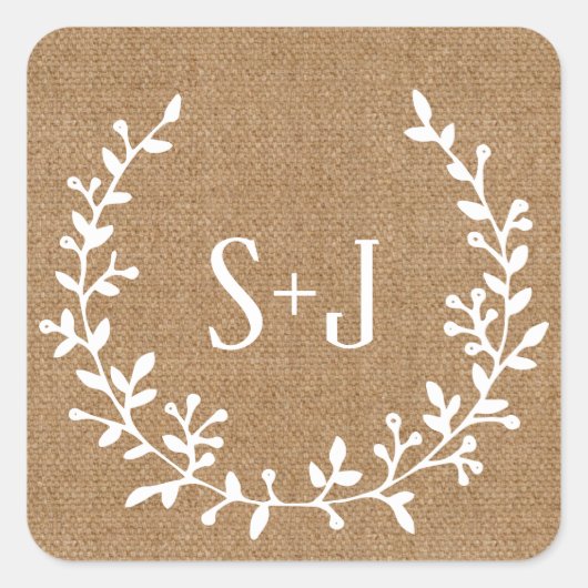 Sticker Carré Sceau Mariage rustique Burlap blanc élégant (Devant)
