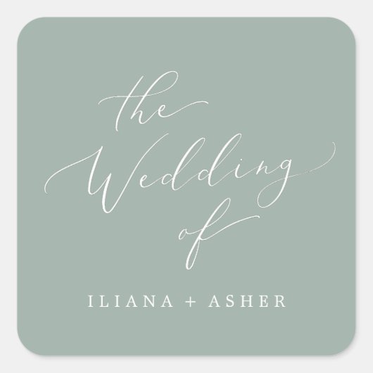 Sticker Carré Sceau Mariage vert Sage délicat (Devant)