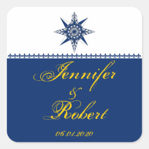 Sticker Carré Sceau Rose de boussole marine Jaune Enveloppe