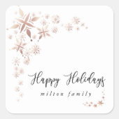 Sticker Carré Sceau rose Gold Snowflake Holiday Enveloppe élégan (Devant)