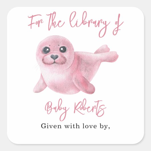 Sticker Carré Sceau rose - pour la bibliothèque de (Devant)