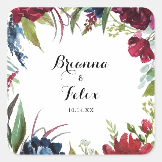 Sticker Carré Sceau Whimsical Boho Mariage floral de luxe Envelo (Devant)