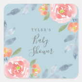 Sticker Carré Sceaux d'enveloppe pour Baby Shower Fleurs de prem (Devant)