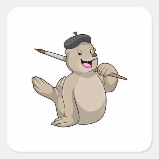 Sticker Carré Sceller comme peintre avec pinceau (Devant)